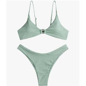 Mint Green MEDIUM Women's Ribbed O-Ring Bikini Two Piece Swimsuit